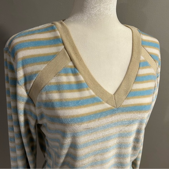 Vintage Calliope Velour Sweater 70s 80s Made in Korea Medium Striped Womens - Picture 2 of 7
